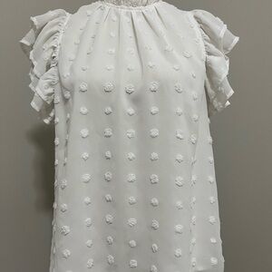 Women's white Swiss Dot Ruffle Sleeve Blouse